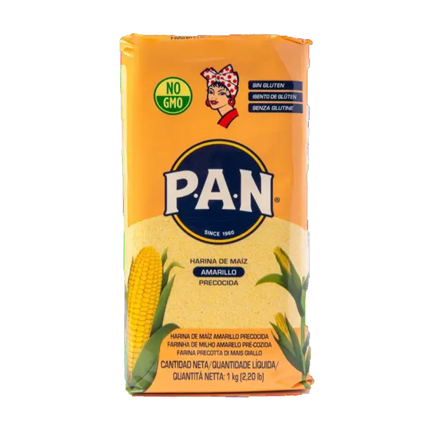 P.A.N Harina de maiz Amarillo, Farine de Maïs Jaune Précuite,Pre-cooked Yellow Corn Meal - 1kg 