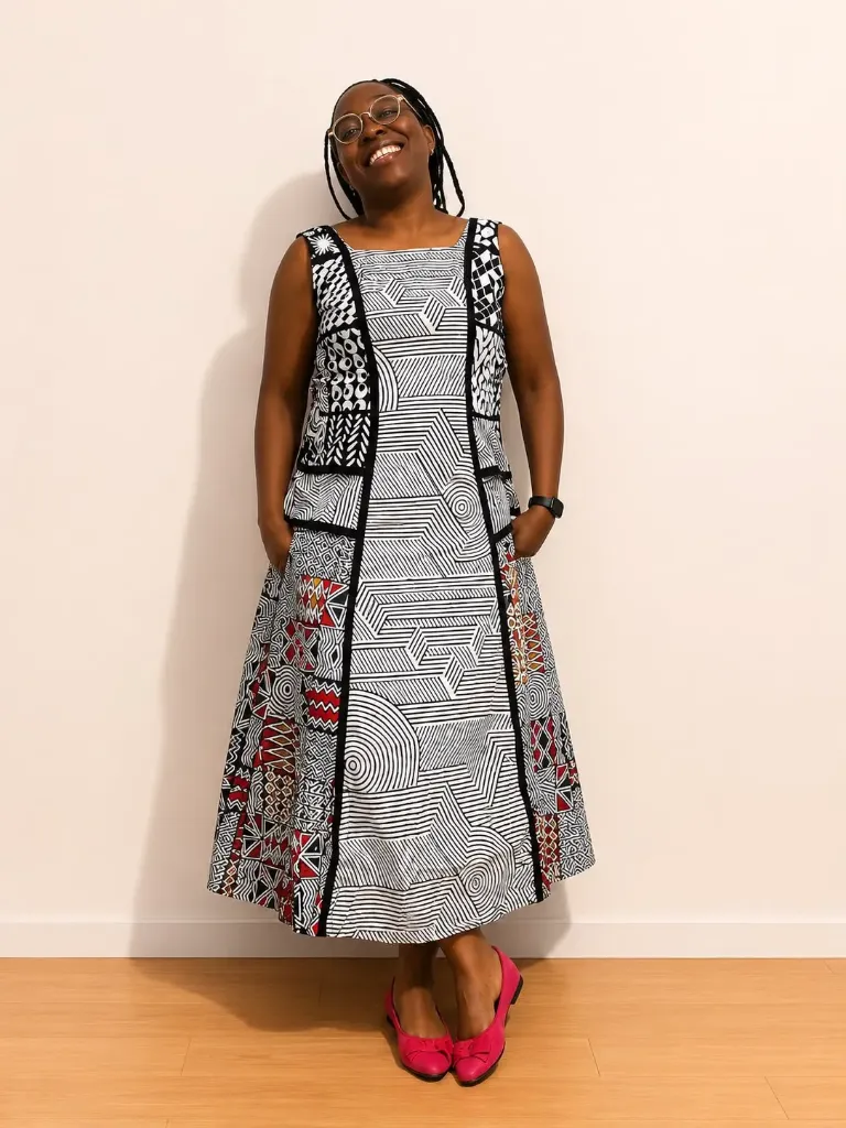 Triba White and Black Sleeveless Dress