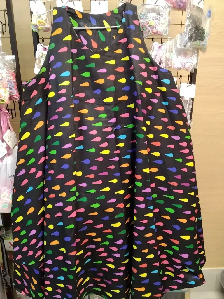 African Print Black and colourful dot sleeveless short flared dress