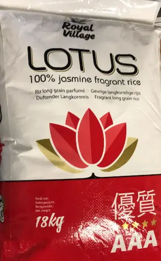 Lotus 100% Jasmine fragrant long rice 18 kg