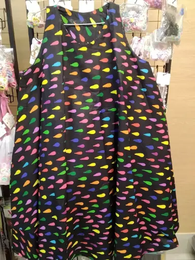 African Print Black and colourful dot sleeveless short flared dress